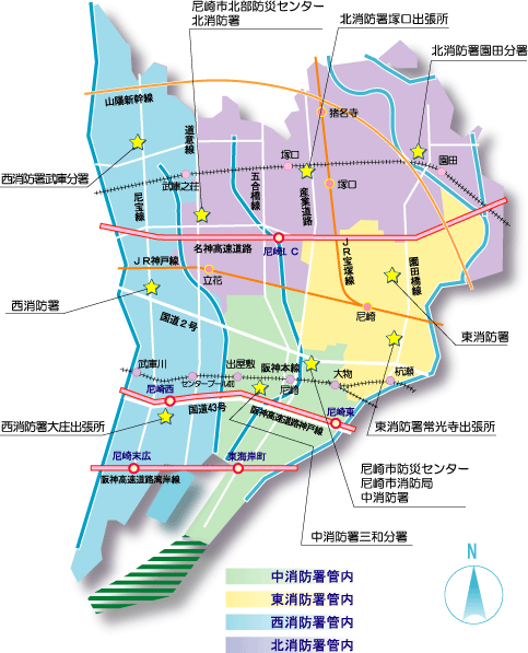 各消防署所の地図