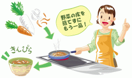 野菜の皮を捨てずにもう一品作るイラスト