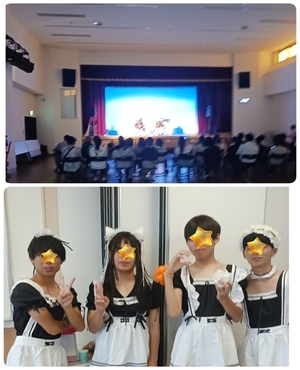 ホールの様子とメイドの写真