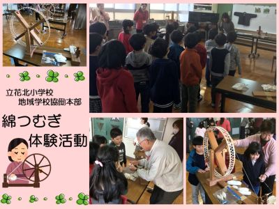 綿つむぎ体験の様子